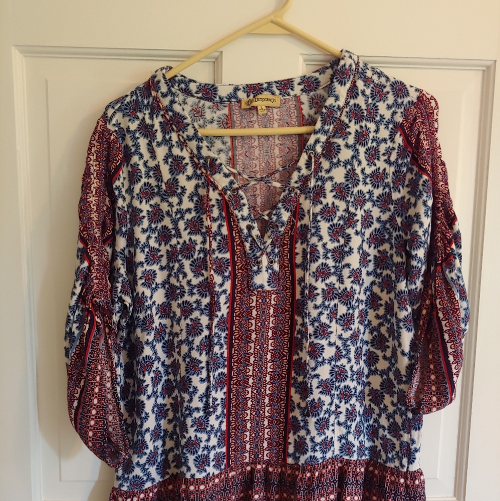 Democracy blouse, Americana colors, boho feel, LG